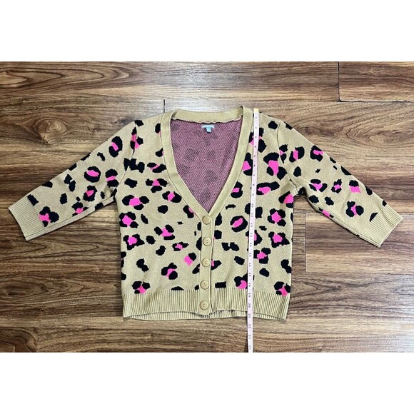 Charlotte Russe Cheetah Leopard Print Cardigan Sweater Button Up Sz M Tan Pink - Picture 7 of 9